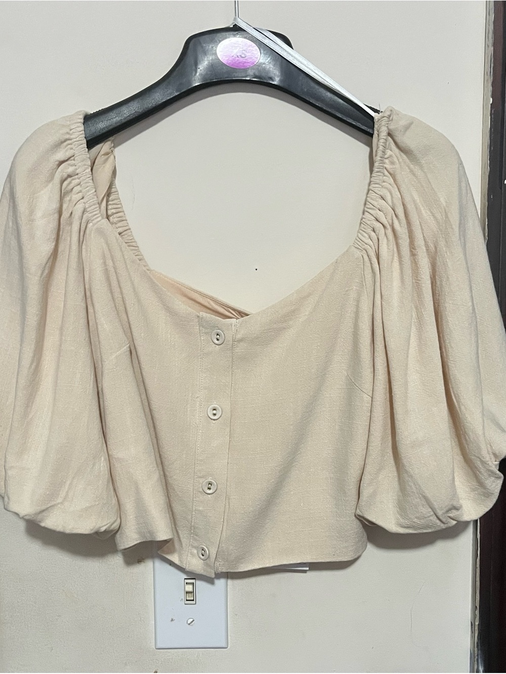 Women's Cream Puff-Sleeve Button-Front Blouse